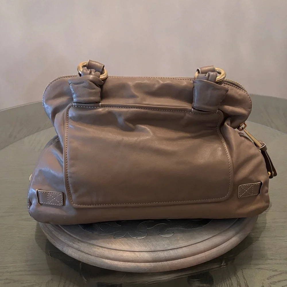 Mark Jacobs-Italy-Light Grey Taupe Leather Satchel Handbag with Gold Hardware